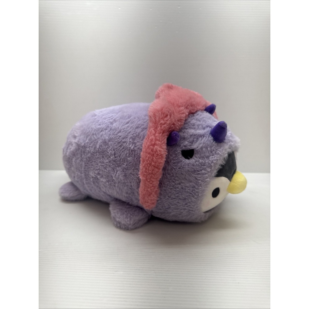 14" Takashoji Lying Penguin in Chick Dinosaur Cat Tanuki Costume Purple Plush